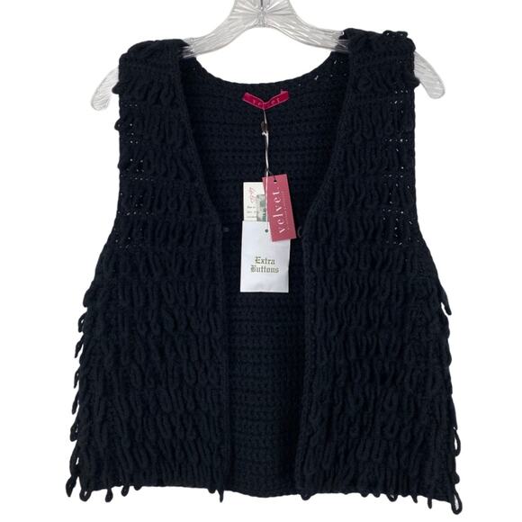 Women's S VELVET Brand Wool Loopy Yarn Vest Black Boho NWT Hippie Gypsy - Picture 1 of 9